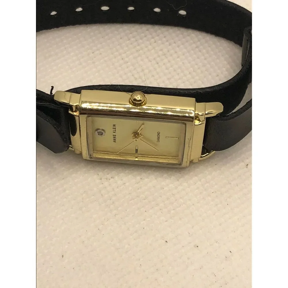 Anne Klein AK/3036 Unisex Black Leather Analog Cream Dial Quartz Watch OL158